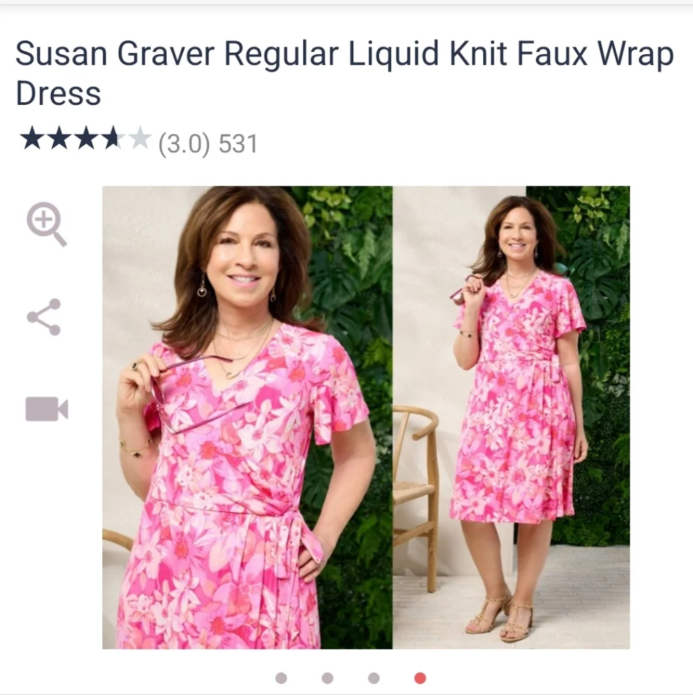 Susan Graver Liquid Knit Floral Pink Faux Wrap Dress Small - Picture 9 of 10